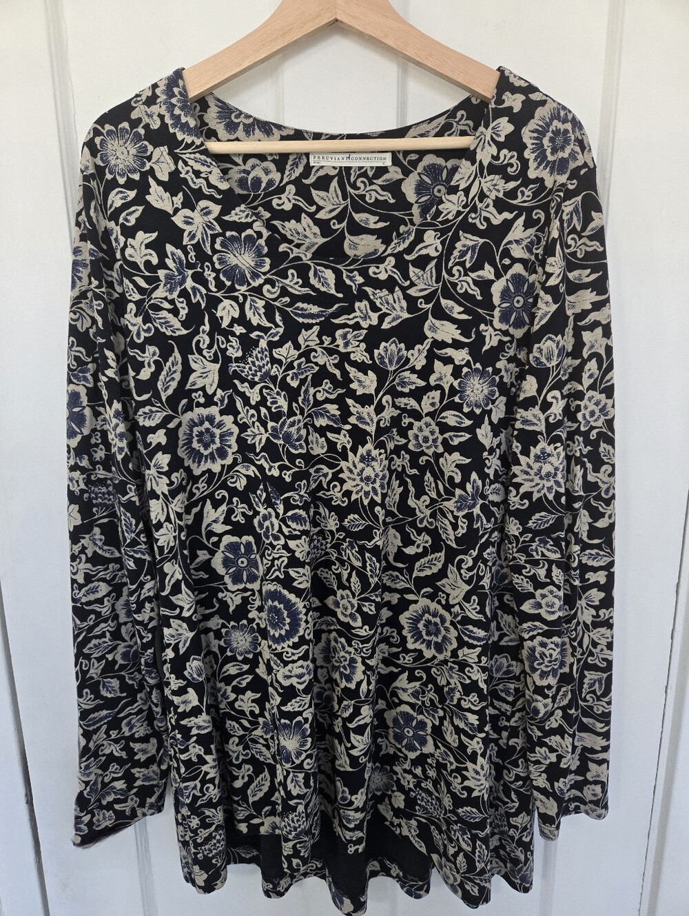 Peruvian Connection Womens Bohemian Tunic Top Size XL Pima Cotton Black Artsy